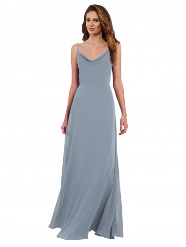 Long Full Length Draped Cowl Neck V-Back Slip Chiffon Bridesmaid Dress Brisbane