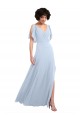 Split Flutter Sleeves V-Neck Chiffon Bridesmaid Dress with Open V-Back Brisbane