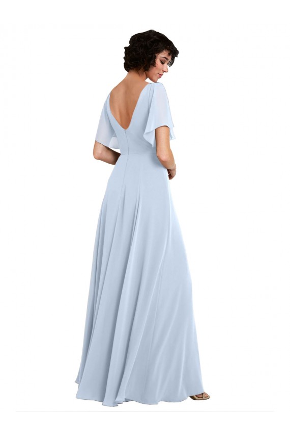 Split Flutter Sleeves V-Neck Chiffon Bridesmaid Dress with Open V-Back Brisbane
