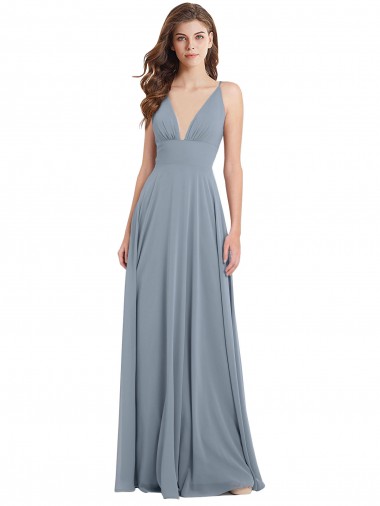 Fitted V-Neckline Long Chiffon Bridesmaid Dress with V-Back Brisbane
