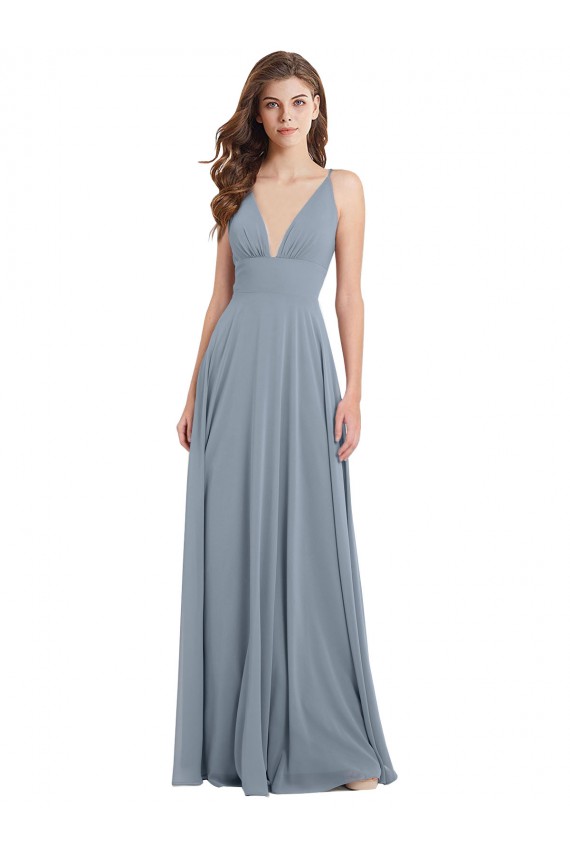 Fitted V-Neckline Long Chiffon Bridesmaid Dress with V-Back Brisbane