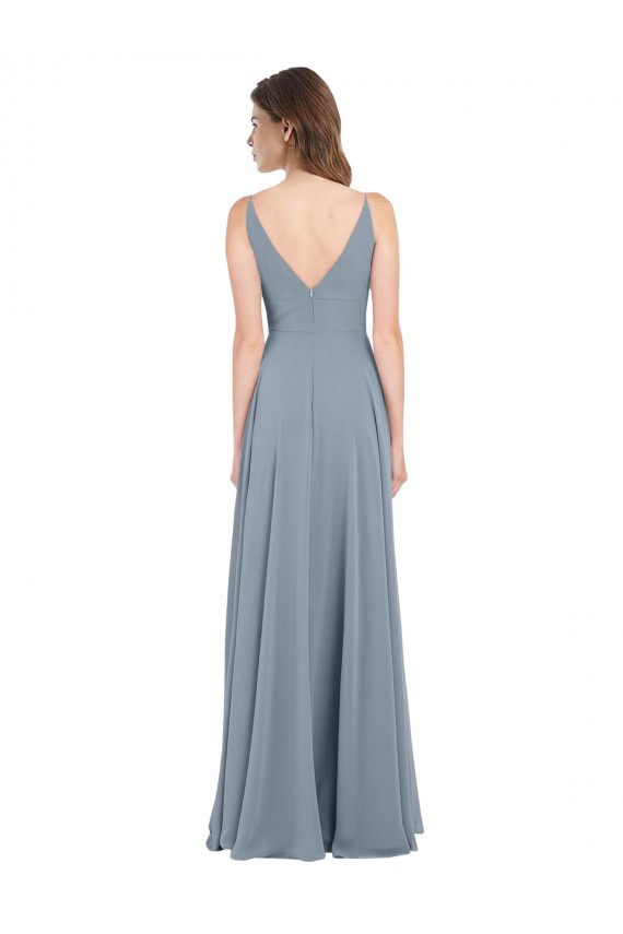 Fitted V-Neckline Long Chiffon Bridesmaid Dress with V-Back Brisbane