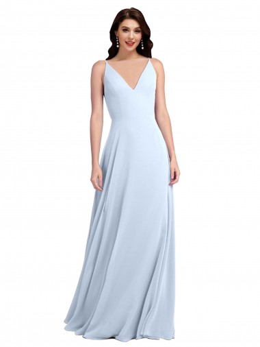 Long Floor Length V-Neck Chiffon Bridesmaid Dress with Keyhole Back Brisbane