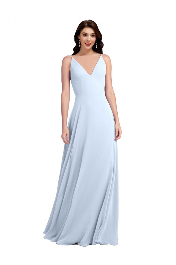 Long Floor Length V-Neck Chiffon Bridesmaid Dress with Keyhole Back Brisbane