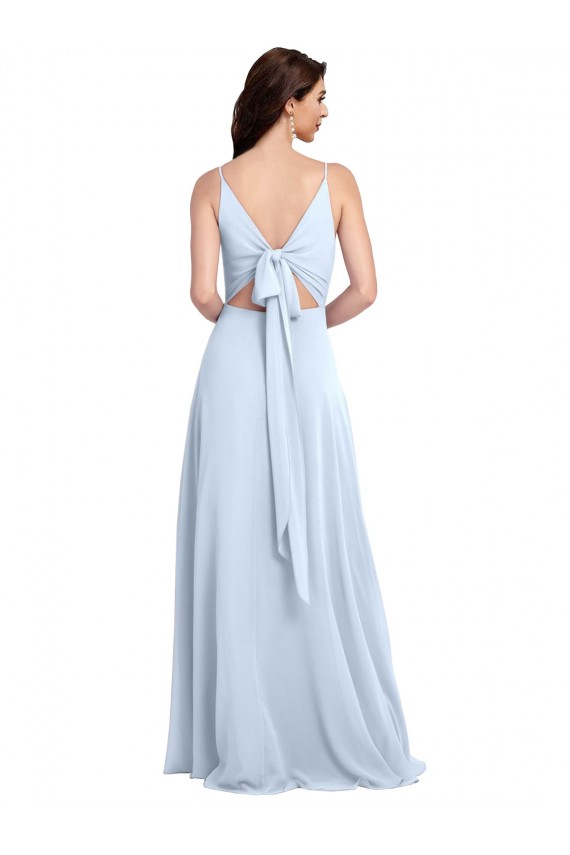 Long Floor Length V-Neck Chiffon Bridesmaid Dress with Keyhole Back Brisbane
