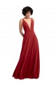 Fitted Plunging Deep V-Neck Long Chiffon Bridesmaid Dress with V-Back Brisbane
