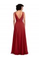 Fitted Plunging Deep V-Neck Long Chiffon Bridesmaid Dress with V-Back Brisbane