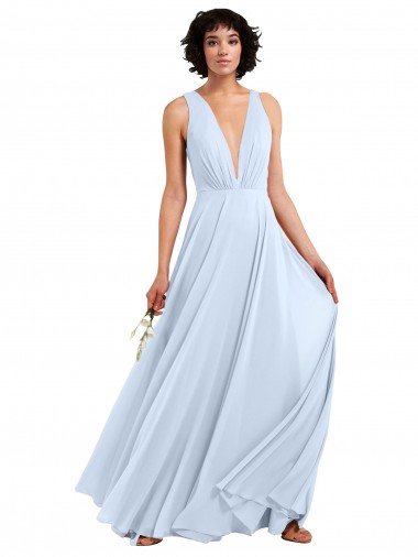 Daring Plunging V-Neck Long Chiffon Bridesmaid Dress with Pleated Bodice Brisbane