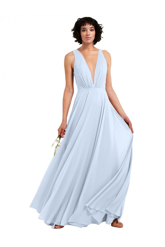 Daring Plunging V-Neck Long Chiffon Bridesmaid Dress with Pleated Bodice Brisbane
