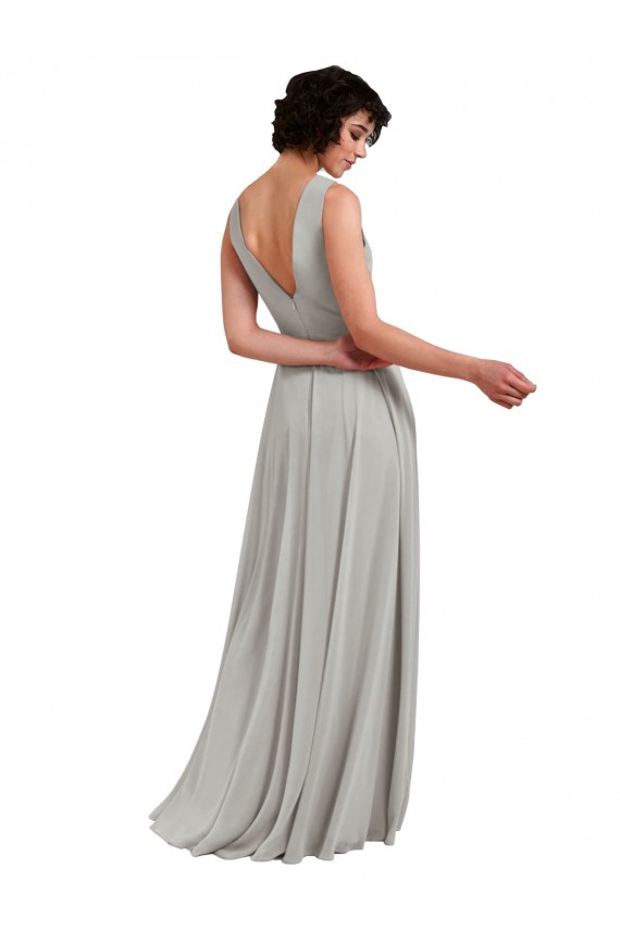 Daring Plunging V-Neck Long Chiffon Bridesmaid Dress with Pleated Bodice Brisbane