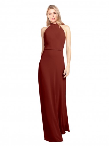Slim High Neck Halter Fitted Open Back Chiffon Bridesmaid Dress / Prom Dress Brisbane