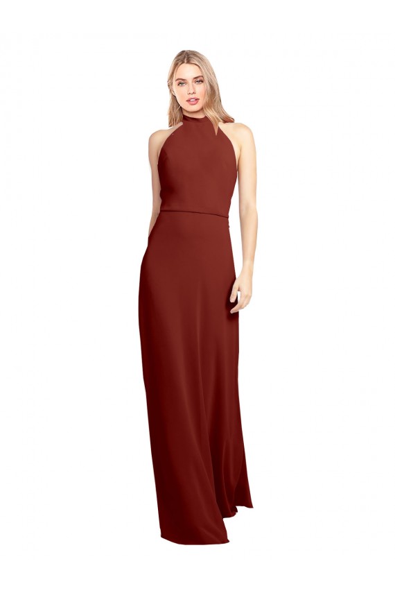 Slim High Neck Halter Fitted Open Back Chiffon Bridesmaid Dress / Prom Dress Brisbane
