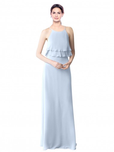 High Narrow Neck Long Chiffon Bridesmaid Dress with Tiered Ruffles Brisbane