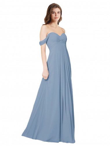 Empire Waist Off the Shoulder Chiffon Bridesmaid Dress with Sweetheart Bodice Brisbane