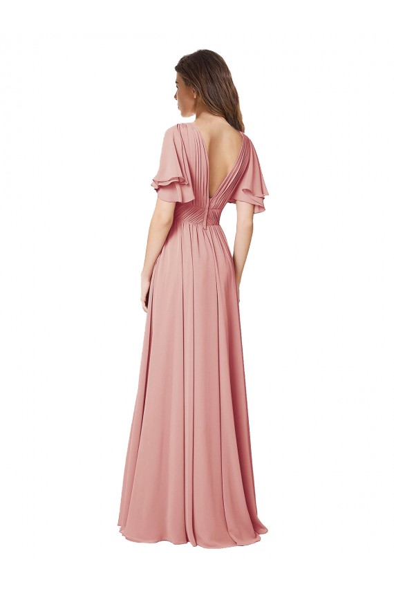 Flutter Sleeves Plunging V-Neck Boho Chiffon Bridesmaid Dress Brisbane