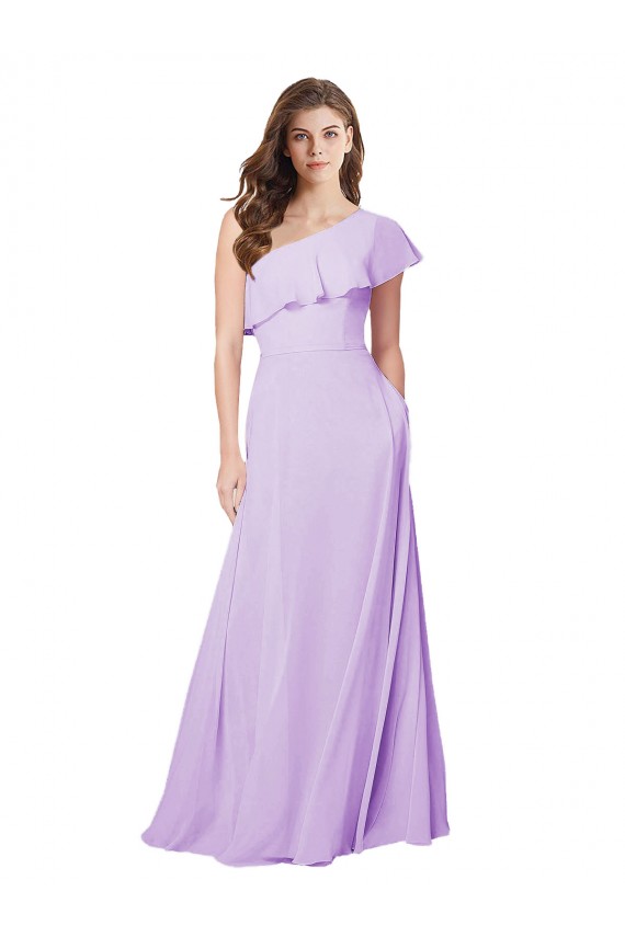 Draped One Shoulder Long Chiffon Bridesmaid Dress  Brisbane