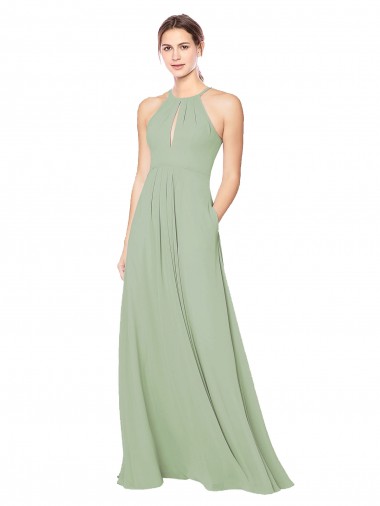 High Halter Neck Keyhole Chiffon Bridesmaid Dress Brisbane