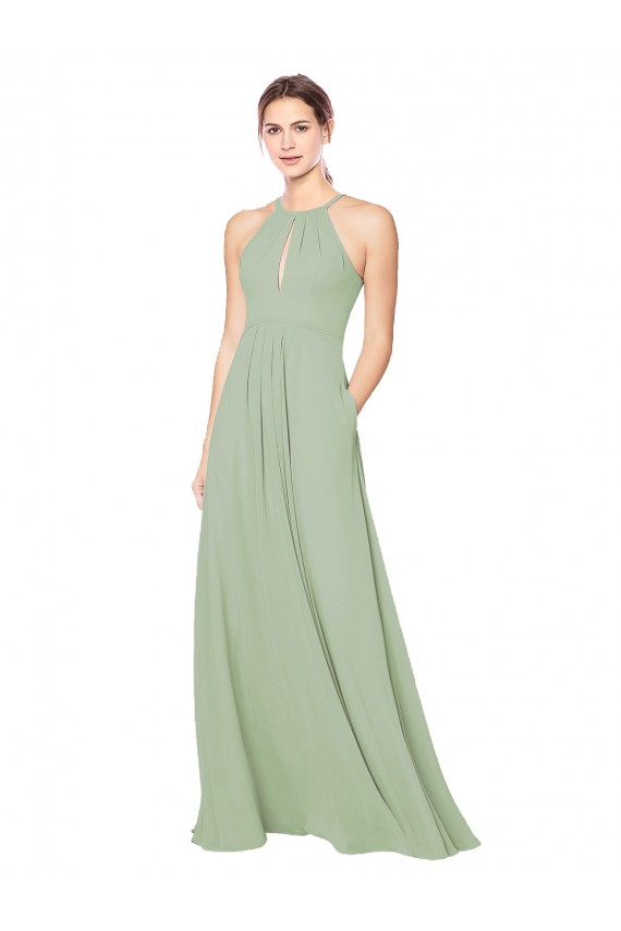 High Halter Neck Keyhole Chiffon Bridesmaid Dress Brisbane