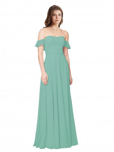 Flounce Sleeves Off the Shoulder Long Chiffon Bridesmaid Dress Brisbane