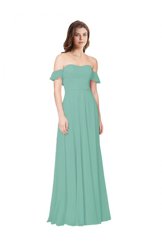 Flounce Sleeves Off the Shoulder Long Chiffon Bridesmaid Dress Brisbane