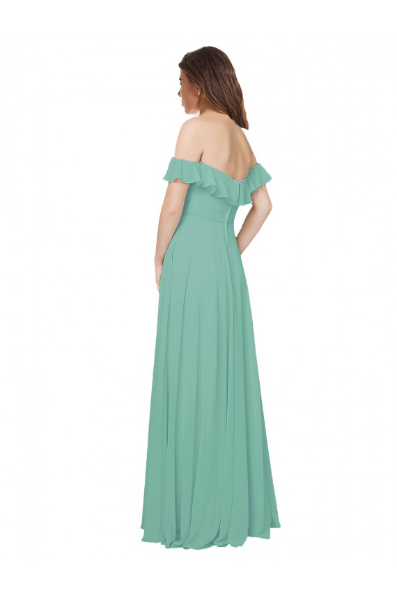 Flounce Sleeves Off the Shoulder Long Chiffon Bridesmaid Dress Brisbane