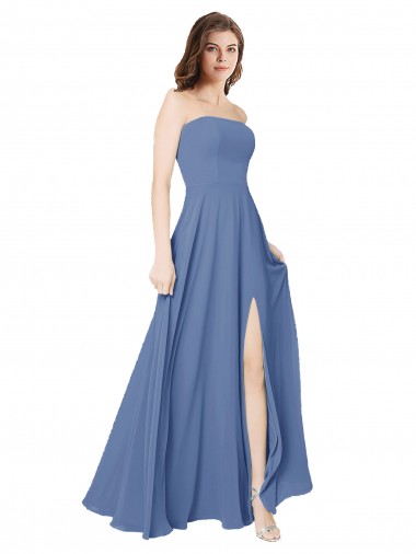 Strapless Long Chiffon Bridesmaid Dress with Front Slit Brisbane