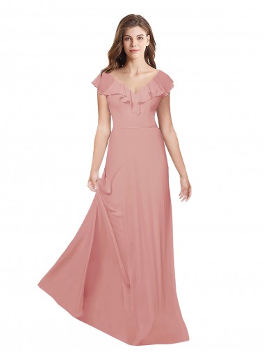 Flounced V Neckline Flutter Sleeves Chiffon Bridesmaid Dress Brisbane