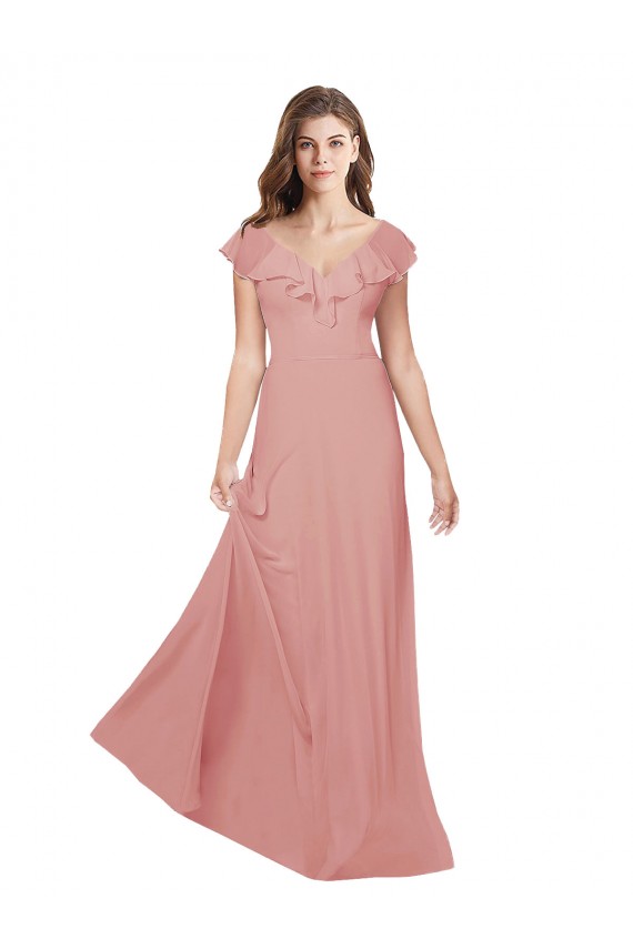 Flounced V Neckline Flutter Sleeves Chiffon Bridesmaid Dress Brisbane