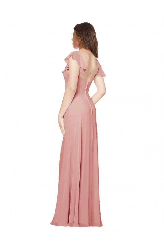 Flounced V Neckline Flutter Sleeves Chiffon Bridesmaid Dress Brisbane