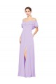 Ruffled Off the Shoulder Long Chiffon Bridesmaid Dress with Slit Brisbane