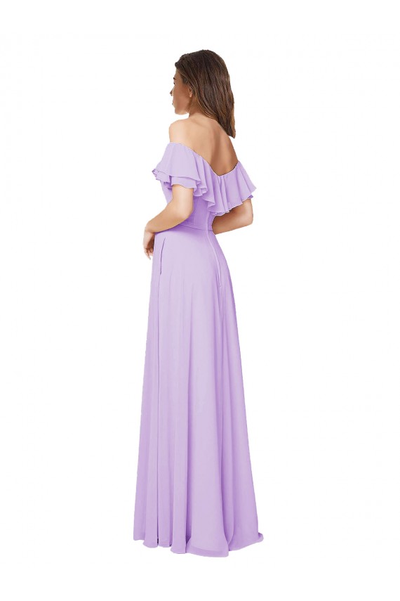 Ruffled Off the Shoulder Long Chiffon Bridesmaid Dress with Slit Brisbane