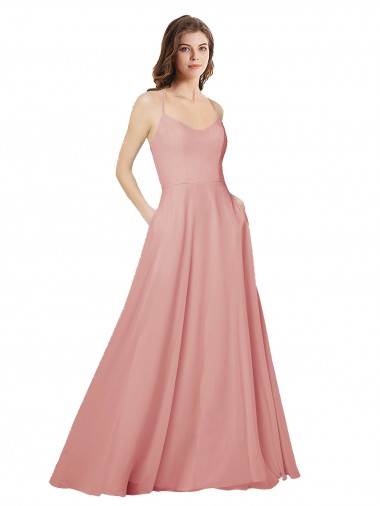 Open Back Wide Tie Band Long Chiffon Bridesmaid Dress with Pockets Brisbane