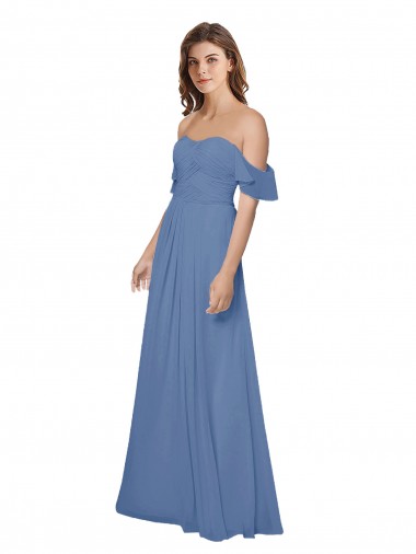 Flutter Sleeves Scoop Neck Off the Shoulder Long Chiffon Bridesmaid Dress Brisbane