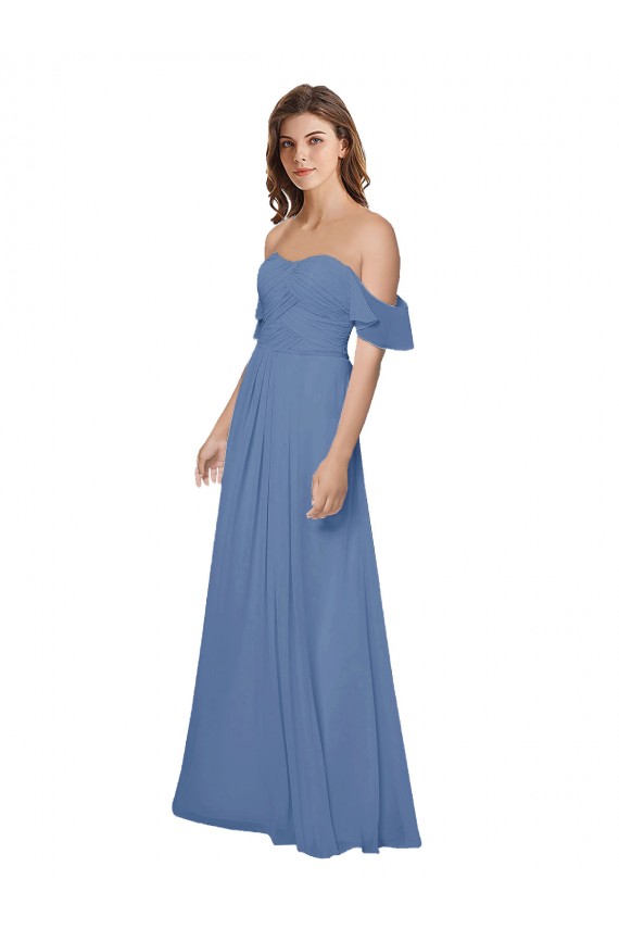 Flutter Sleeves Scoop Neck Off the Shoulder Long Chiffon Bridesmaid Dress Brisbane
