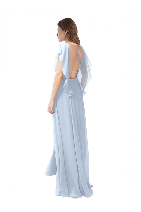 Flutter Sleeves Long Chiffon Bridesmaid Dress with Daring Open Back and Side Slit Brisbane