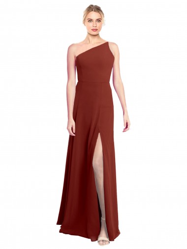 Fit and Flare One Shoulder Long Chiffon Bridesmaid Dress with High Slit Brisbane
