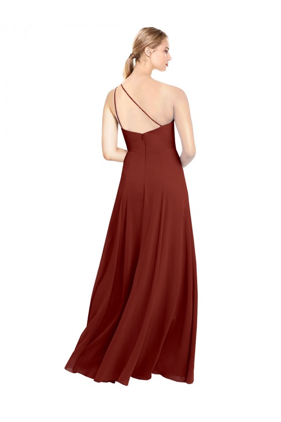 Fit and Flare One Shoulder Long Chiffon Bridesmaid Dress with High Slit Brisbane
