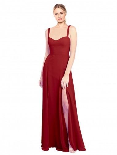 Sweetheart Neckline Long Chiffon Bridesmaid Dress with Side Slit and Wide Straps Brisbane