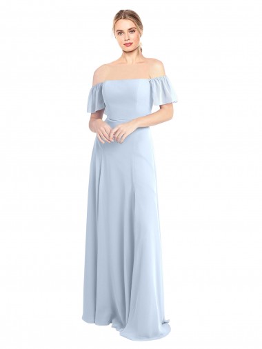 Off the Shoulder Flutter Sleeves Long Chiffon Bridesmaid Dress Brisbane