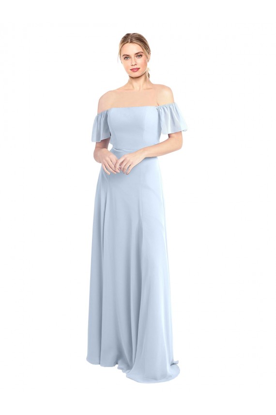Off the Shoulder Flutter Sleeves Long Chiffon Bridesmaid Dress Brisbane