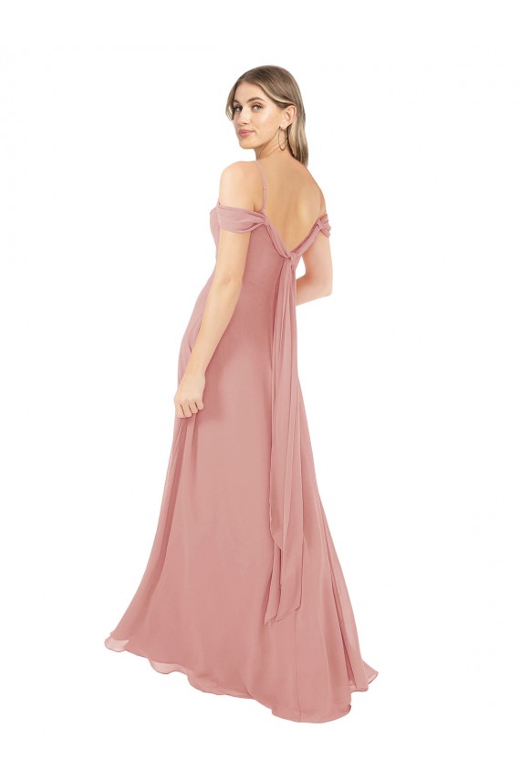 Draped Shoulder Sash Back Chiffon Bridesmaid Dress Brisbane