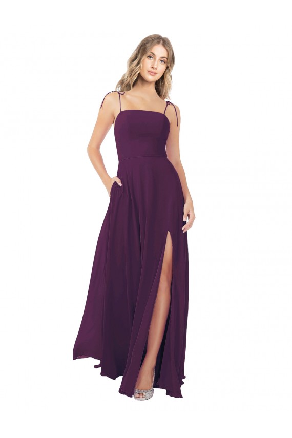 Chiffon Bridesmaid Dress with Front Slit and Keyhole Back Brisbane
