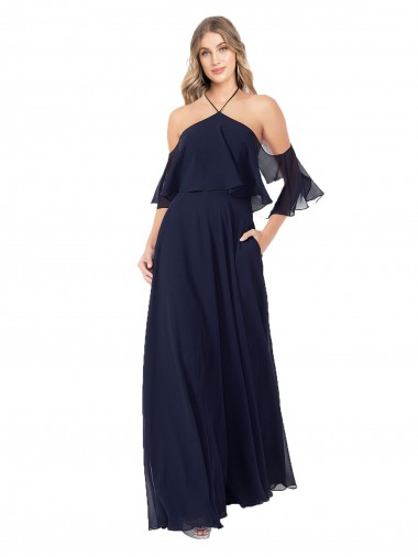 Halter Neck Cold Shoulder Flutter Sleeves Bridesmaid Dress Brisbane