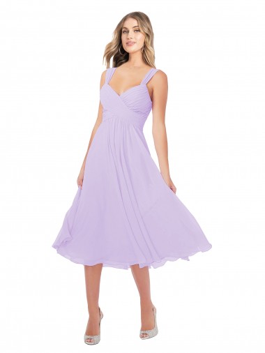 Draped Midi Length Chiffon Cocktail Bridesmaid Dress with Ruched Bodice Brisbane