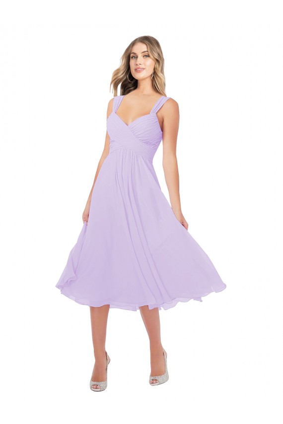 Draped Midi Length Chiffon Cocktail Bridesmaid Dress with Ruched Bodice Brisbane