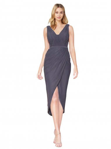 High Low V-Neck Chiffon Mermaid Wrap Bridesmaid Dress / Formal Prom Dress Brisbane