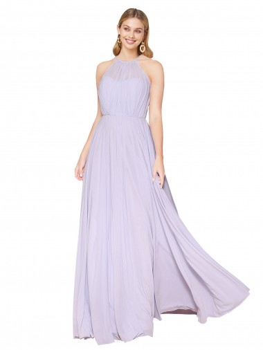 High Neck Halter Shirred Chiffon Bridesmaid Dress / Formal Prom Dress Brisbane