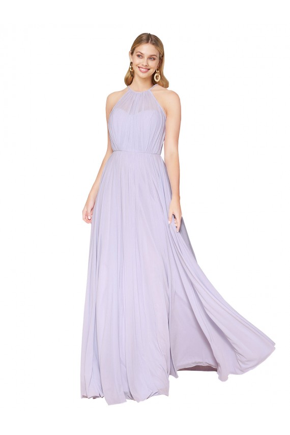 High Neck Halter Shirred Chiffon Bridesmaid Dress / Formal Prom Dress Brisbane