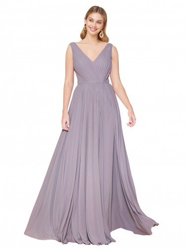 Draped Floor Length High Neck V-Back Chiffon Bridesmaid Dress / Formal Prom Dress with Shirred Bodice Brisbane