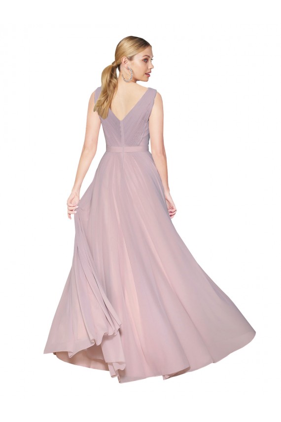 Draped V-Neck Long Chiffon Bridesmaid Dress / Formal Prom Dress with Shirred Bodice Brisbane